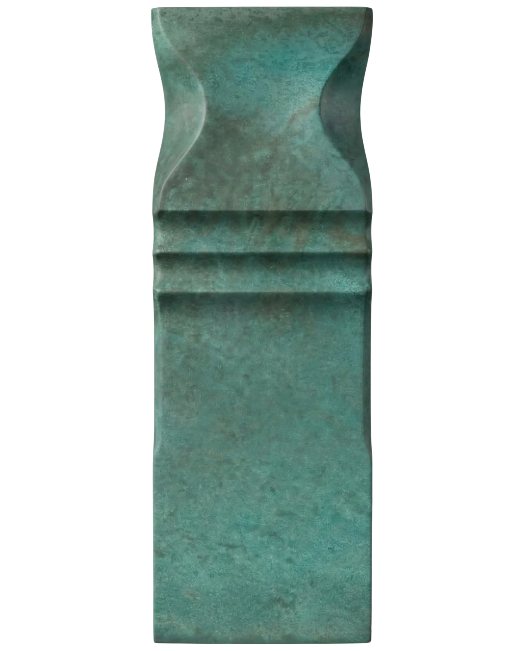 Mobile view of Copper Tiffany Patina sculpted sample by Modulux with blue-green oxidized copper finish and curved surface details