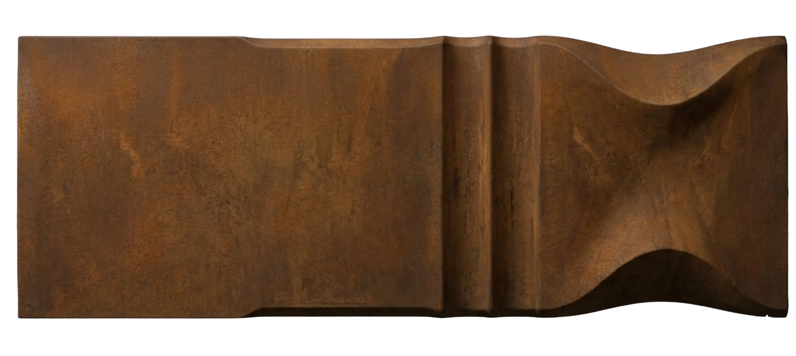 Corten steel liquid metal sample with sculpted architectural profile by MODULUX