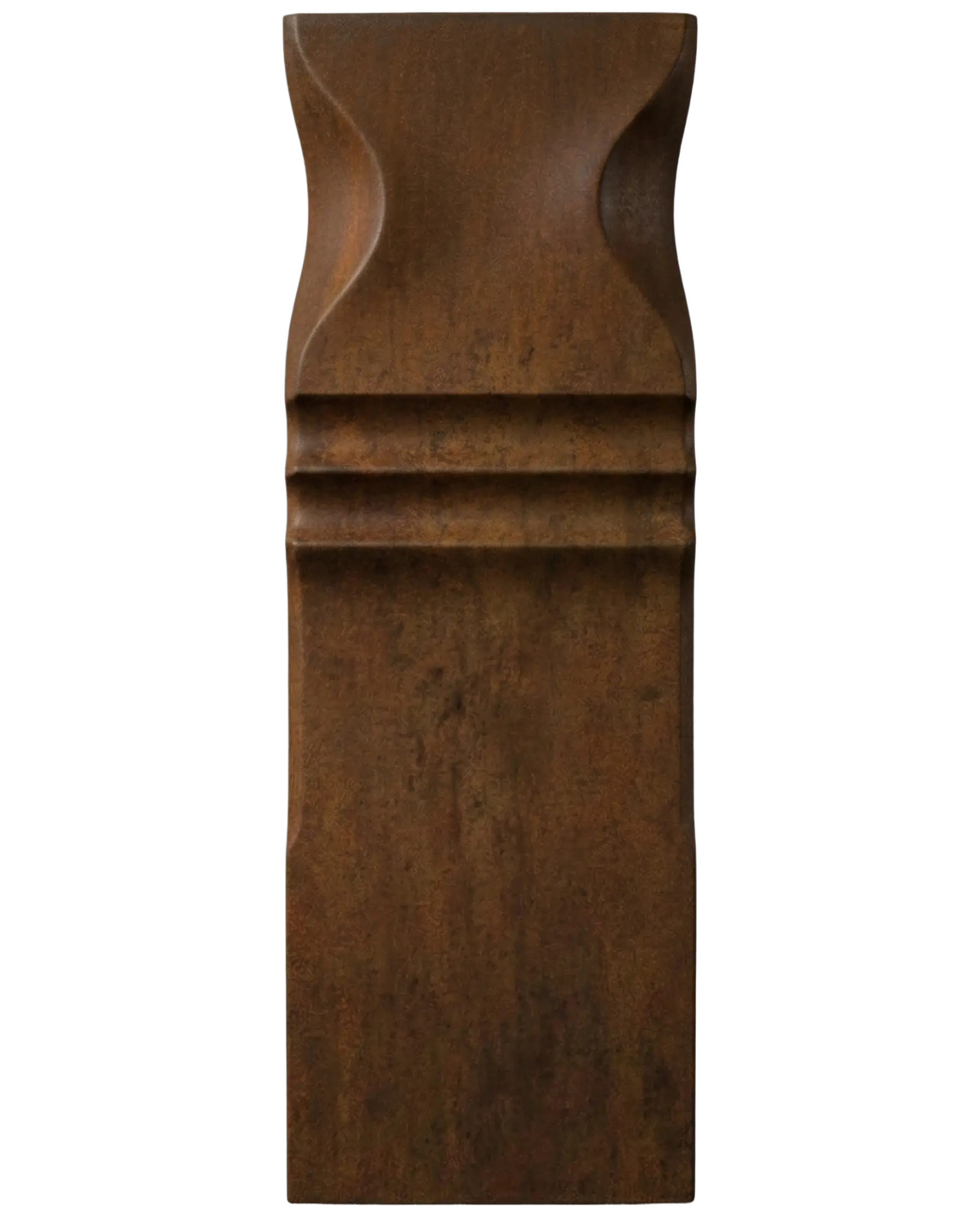 Vertical Corten steel liquid metal sample with carved decorative profile by MODULUX