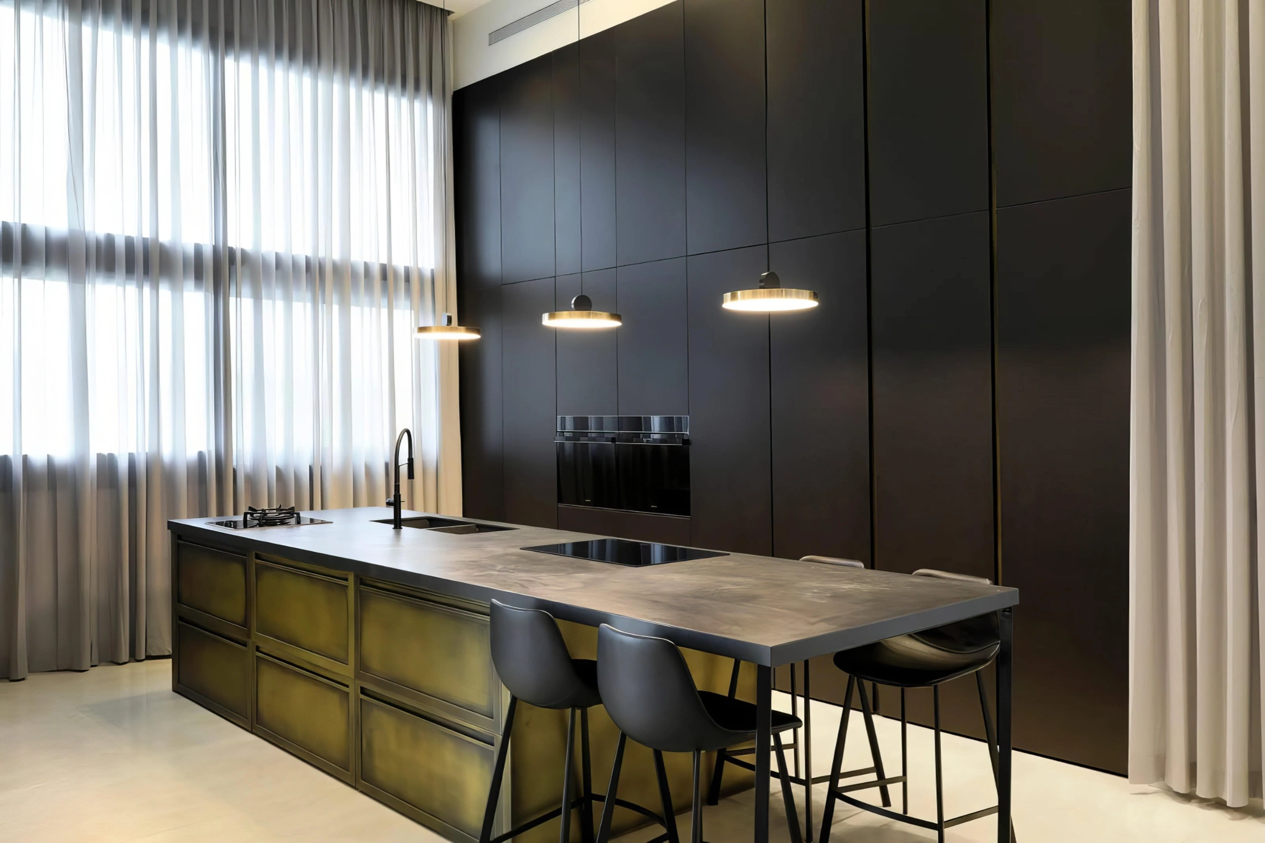 Island aged french brass fronts angle view