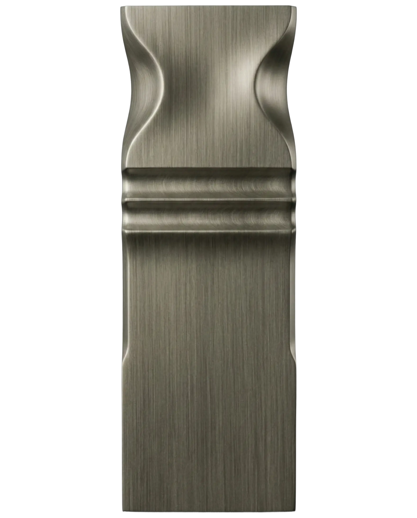 Brushed Zinc finish detail by MODULUX for mobile, sculpted metal sample with soft brushed zinc texture