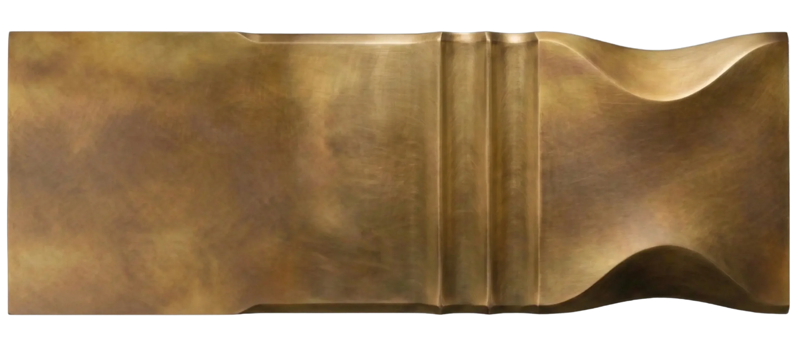 Cloudy Blackened Brass liquid metal finish sample with sculpted architectural surface and dark warm brass patina by MODULUX