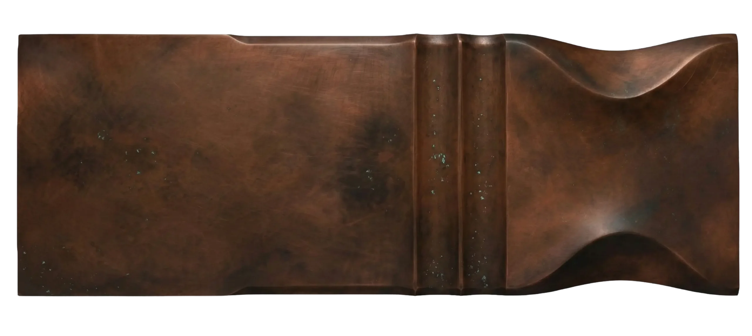 Blackened Copper architectural metal finish sample by Modulux, shown as a decorative copper surface with dark patina and formed profile details