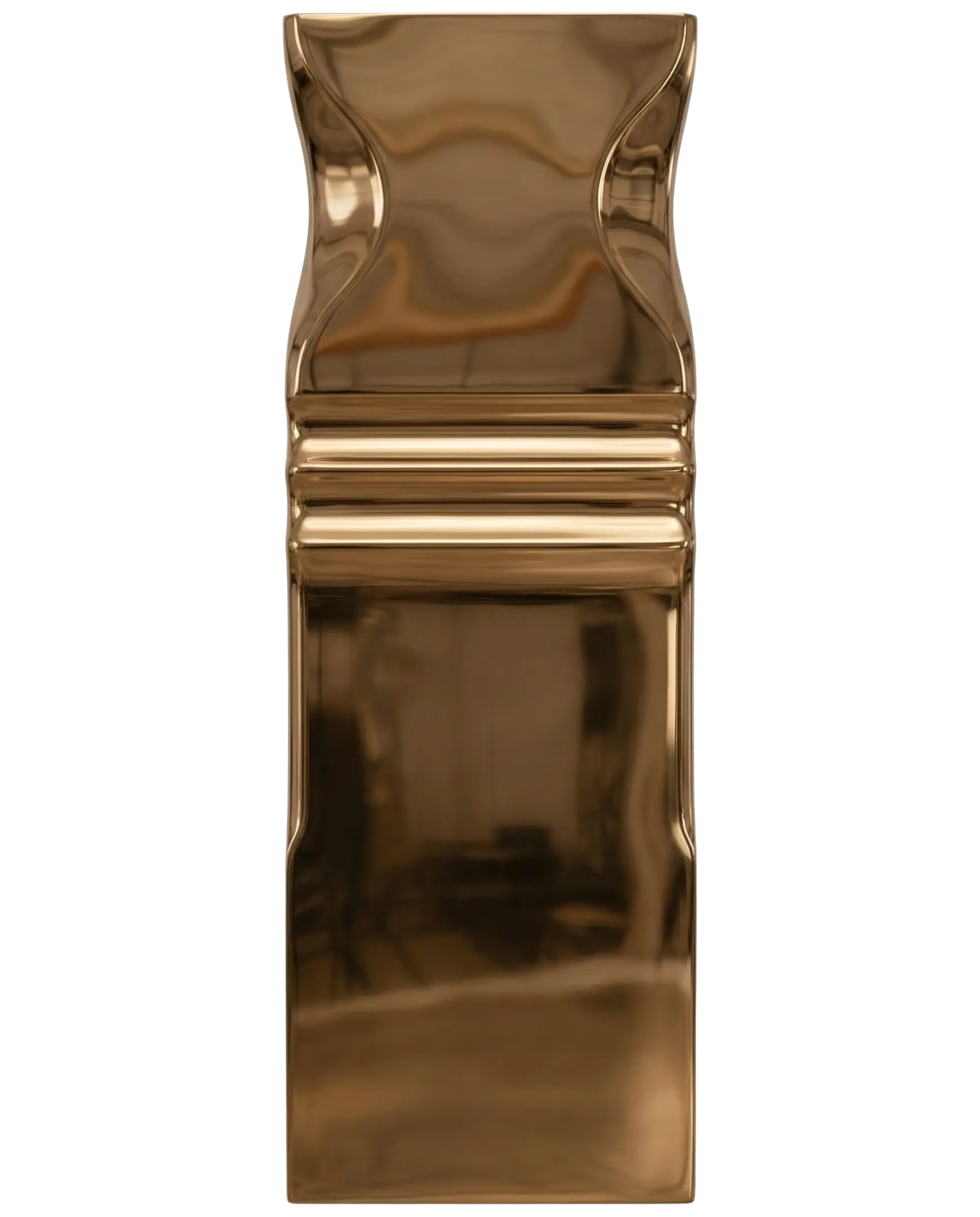 Vertical Polished Bronze liquid metal sample by Modulux with a mirror like bronze finish and sculpted central ribbed detail