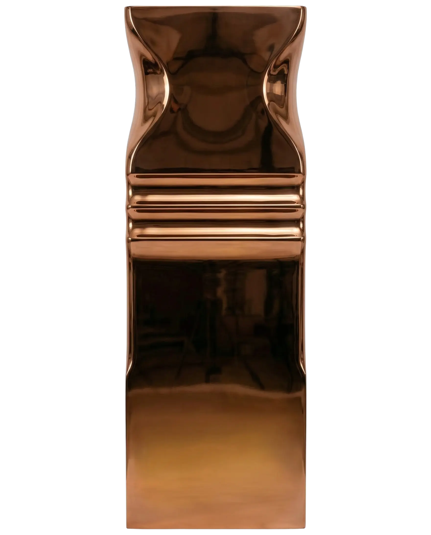 Vertical Polished Copper liquid metal finish sample by Modulux with glossy reflective copper tone and sculpted detail