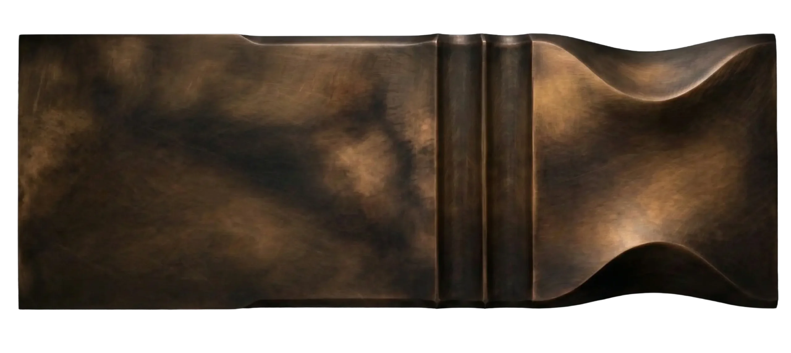 Smoked Patina Bronze metal finish sample by Modulux, decorative architectural bronze surface with deep smoky patina and sculpted profile