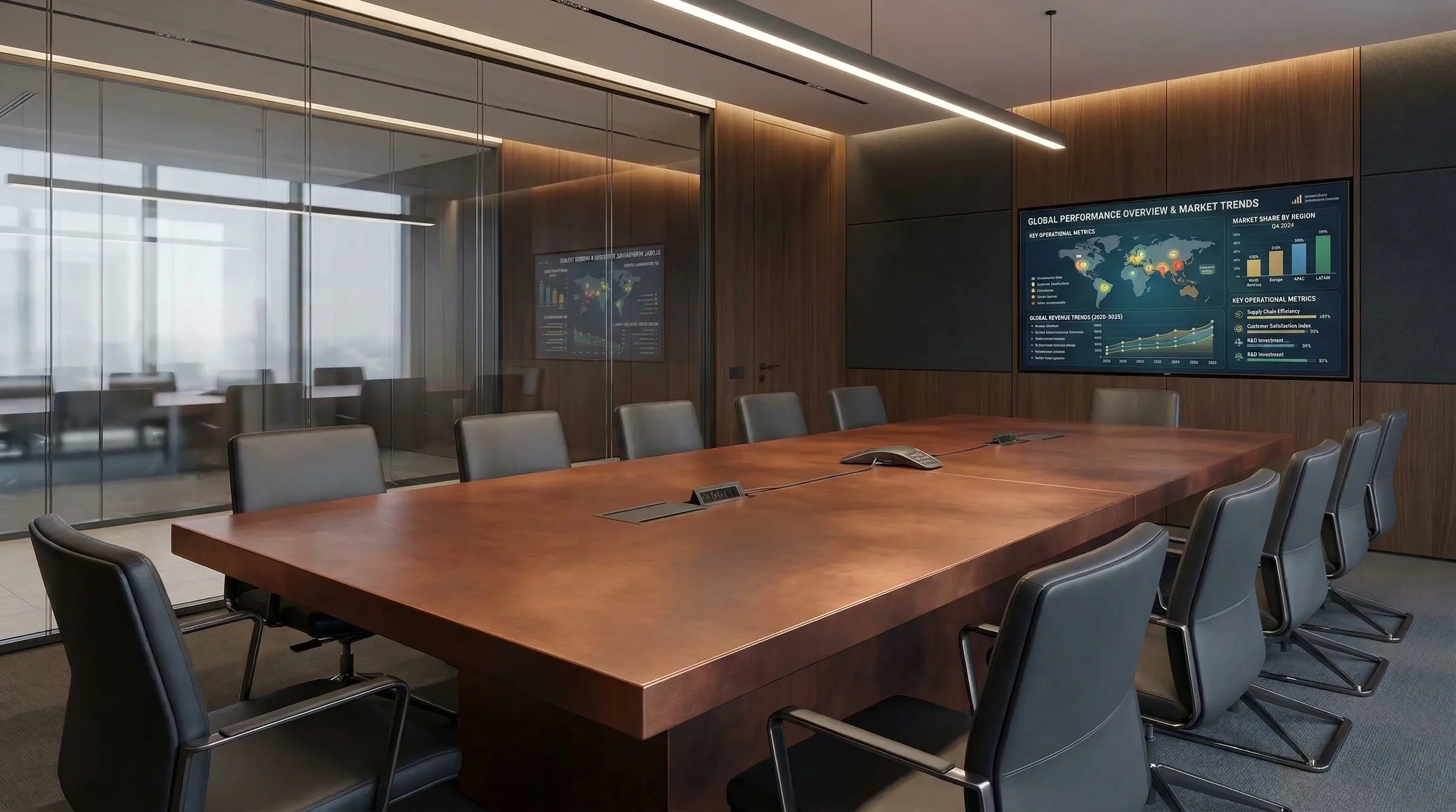 Large conference table with metal finish in a contemporary boardroom by Modulux